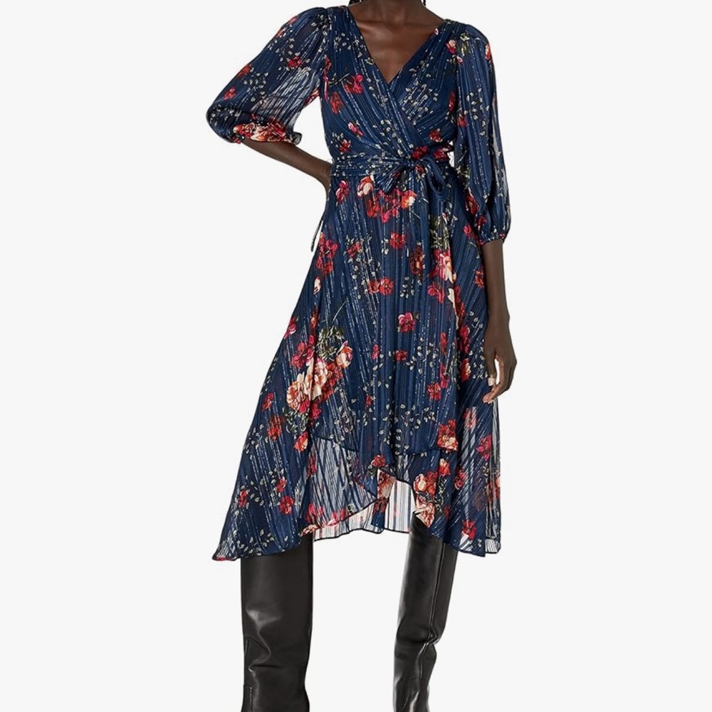 DKNY Women's Asymmetrical Hem Faux Wrap Dress size 8